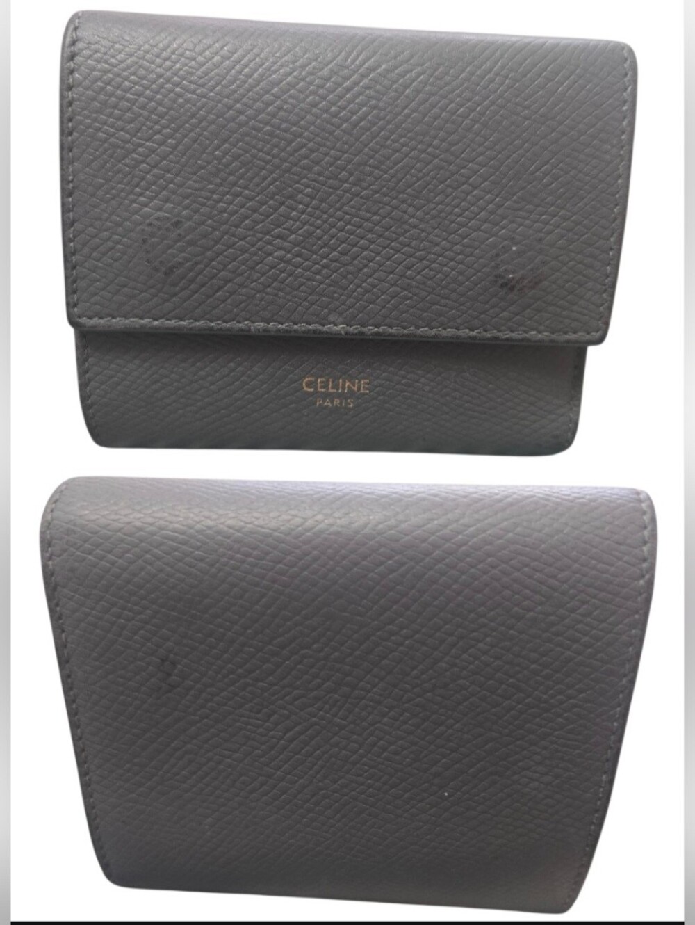 Celine Silver Textured Leather Wallet - MADE IN ITALY Embossed